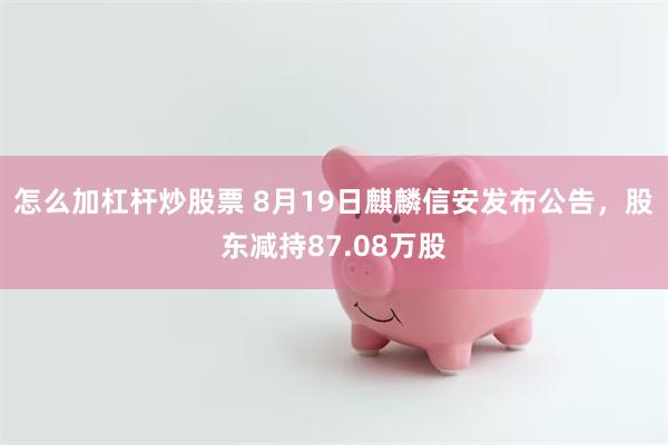 怎么加杠杆炒股票 8月19日麒麟信安发布公告，股东减持87.08万股