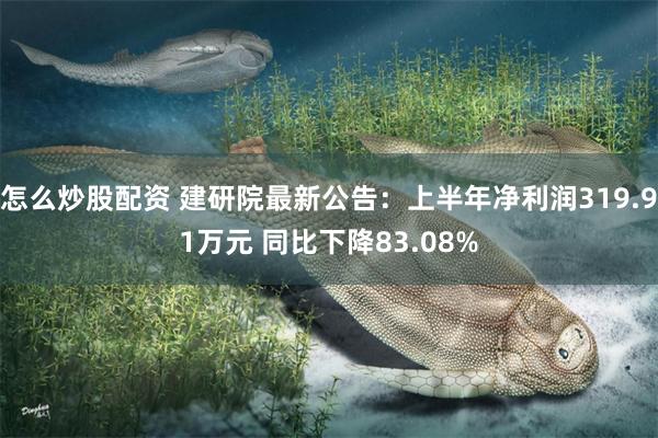 怎么炒股配资 建研院最新公告：上半年净利润319.91万元 同比下降83.08%